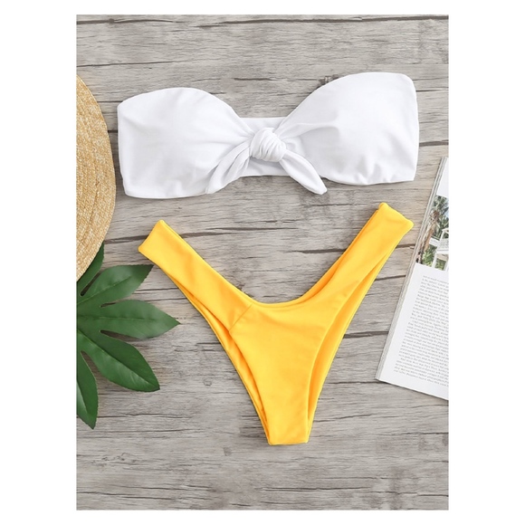 MBM Unlimited Other - White Yellow Front Knot Bandeau High Leg Bikini